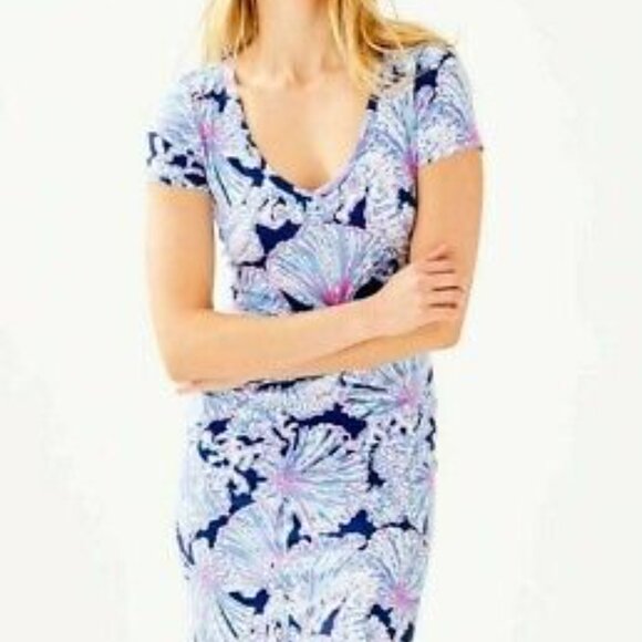 Lilly Pulitzer MALIN MIDI DRESS Deep Sea Navy Shells Bells Blue Large - Picture 4 of 7